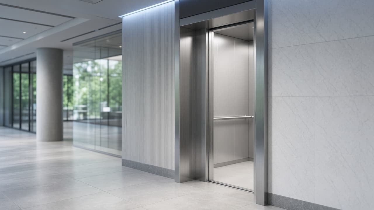 Lift in een liftschacht.
