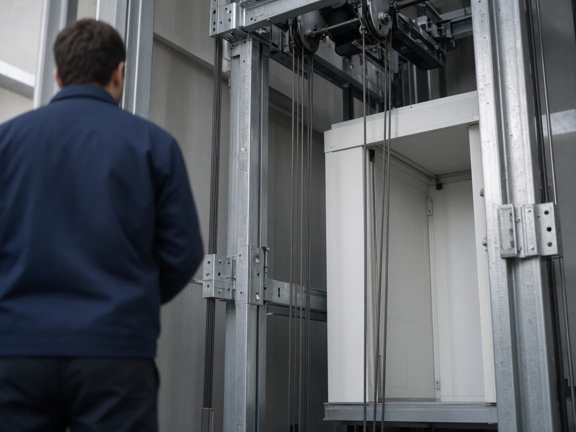 Monteur bij de installatie van een lift.